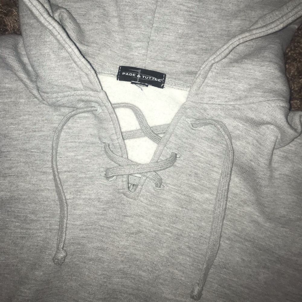 LOWEST Grey Lace Up Pullover Hoodie